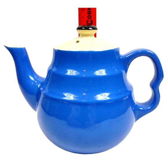 Vintage Blue Stoneware Oxford Style Teapot Made in USA 2 Ring Style 6.5" - Picture 5 of 9